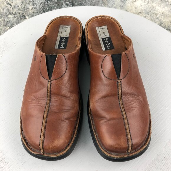 JOSEF SEIBEL Women's EU 39 (US 8-8.5) Brown Leather Slip On Mules Loafers - Picture 8 of 13